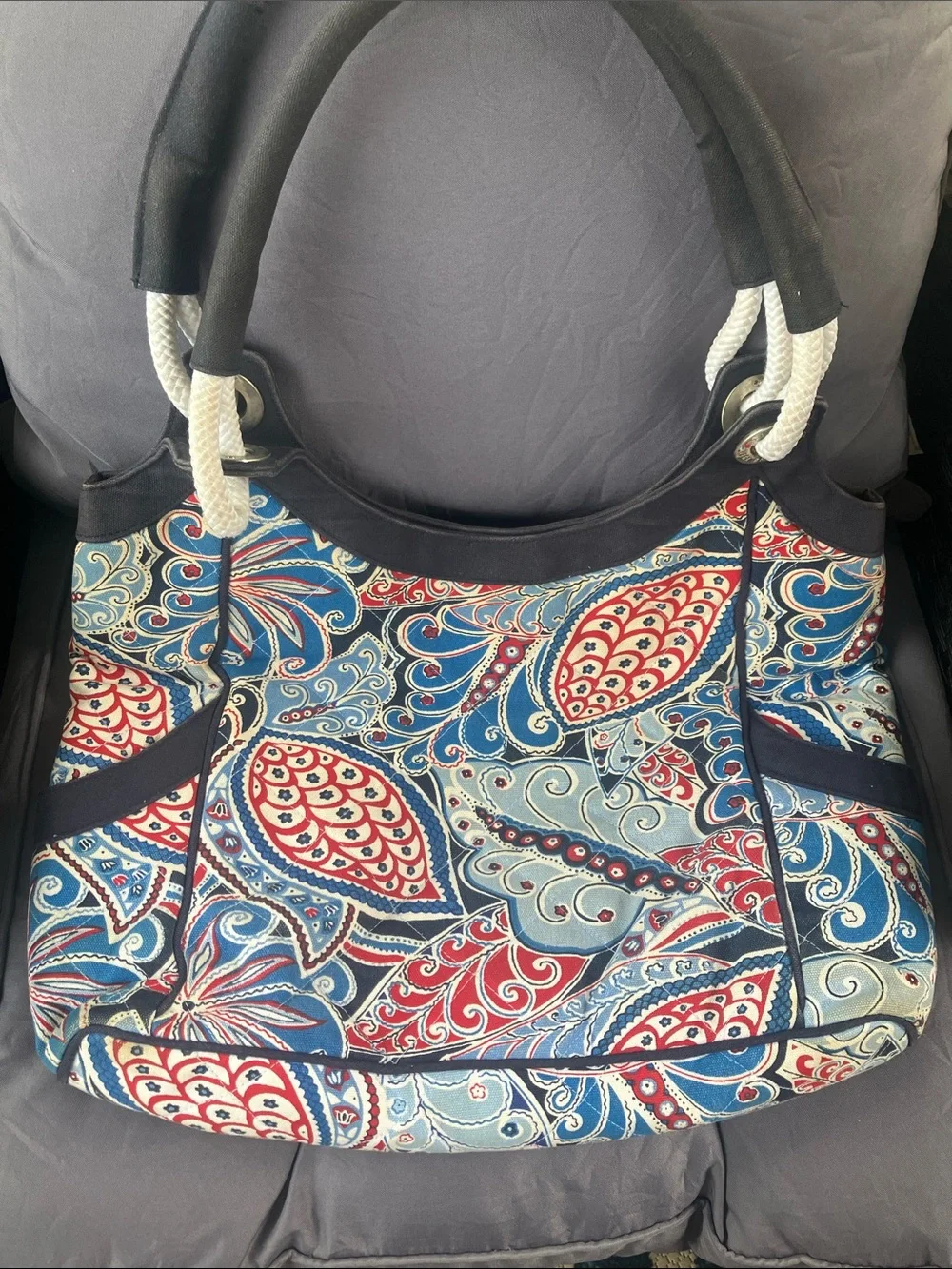 Vera Bradley Red, Blue & Light Blue Paisley Tote